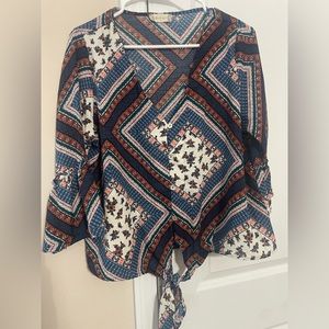 Altar’d state blue and cream patterned tie top